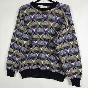 Vintage Pronto Uomo Saks Fifth Geometric Knit Mens Large Long Sleeve Sweater